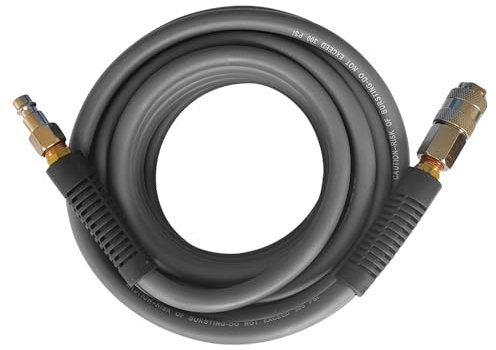 PVC/Rubber Hybrid Air Hose Grey with 1/4 Europe Steel Quick Coupler and Plug Fittings, 10m Length