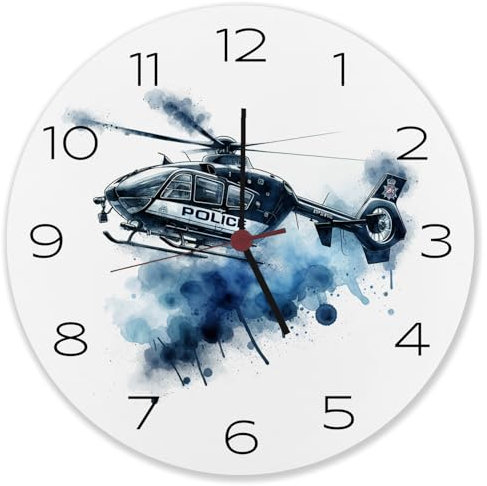 speecheese Police Hubschrauber Wanduhr aus Alu Polizei Einsatz Fluggerät für Sicherheit Fliegen mit Luftfahrt Rettung Ideal für Fans der Polizeihubschrauber