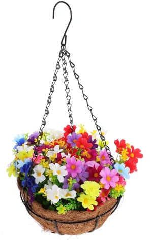 Cabilock Hängender Kunstblumenkorb für Drinnen und Draußen Eisen Palmfaser Wiederverwendbar Einfache Montage Gartendeko zum Aufhängen