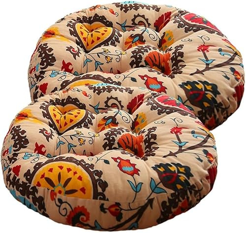 Set of 2 Chair Cushion,45x45cm/55x55cm Round, Boho Seat Cushion, Round Comfortable Floor Cushion, Seat Cushion, Floor Garden Furniture Cushion, for Indoor and Outdoor Use(Colour 4,45x45cm)