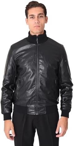 Ciabalù Giubbotto di Pelle Uomo Invernale Ecopelle Collo Alto Chiusura Zip Chiodo Bikers con Vestibilità Slim Fit Bomber (IT, Testo, XXL, Regular, Regular, Nero)