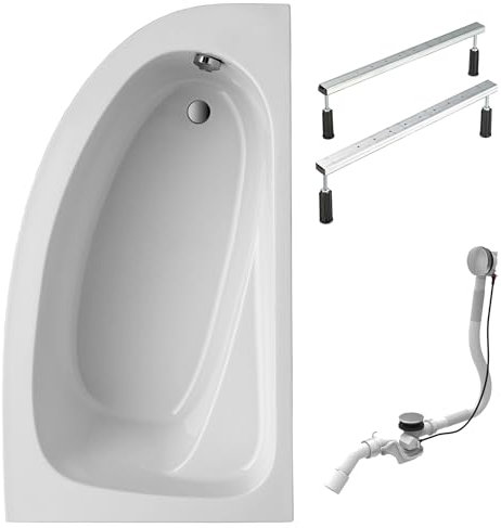 Schulte Eckbadewanne Baia rechts 160x90 cm, Set inkl. Fußgestell, Ab- und Überlauf, aus hochwertigem Acryl in Weiß glänzend