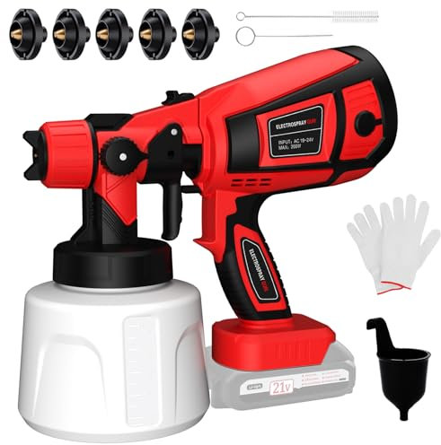 Cordless Paint Sprayer for 21V Battery, Paint Sprayer with 1000ML Container, Fence Paint Sprayer Gun with 5 Nozzles and 3 Patterns for Fencing, DIY Painting(Tool Only, No Battery, No Charger)