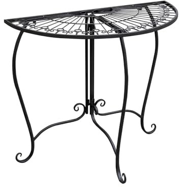 LEX Beistelltisch halbrund Antik, Wandtisch weiß für Balkon, dekorativer Metalltisch, Balkontisch, Bistrotisch, Gartentisch