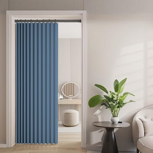 Icegrey Rideau de Porte occultant plissé magnétique, Rideaux de Placard de Style accordéon pour Portes, Rideaux plissés pour Placard et séparateur de pièce, Bleu 2