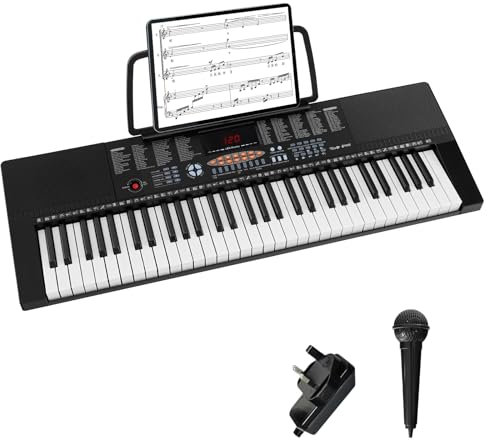 COSTWAY 61 Key Keyboard Piano, Portable Digital Piano with Microphone, LED Screen, Teaching Modes, Built-In Speakers, Electric Piano for Beginners Kids Adults