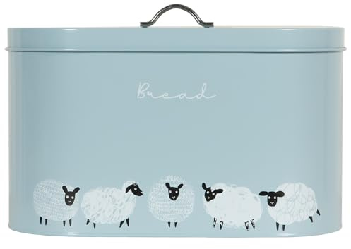 Biznest Kitchen Decoration Storage Set Of 3 Highland Flock Sheep Design Oval Tea,Coffee,Sugar Jar Canister With Bread Bin Grey Carbon Steel 22.6x34.5x19 Cm (Bread Bin)