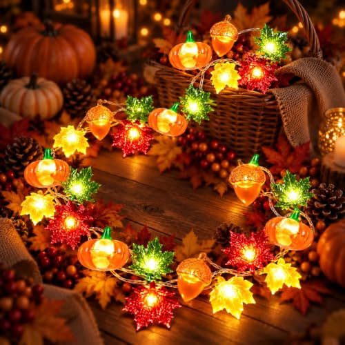 Herbst Dekoration LED Lichterkette,Kürbis Ahornblätter Eichel lichterketten | 3M 30 LED Herbst Innen Deko Fairy Lights Batterie,für Autumn Decor,Party Fensterdeko,Erntedankfest Deko