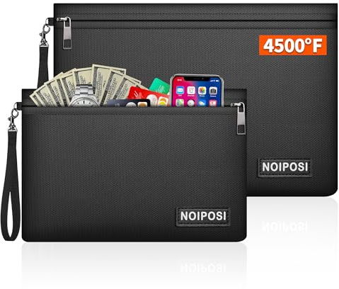 Noiposi 2er Set Feuerfeste Dokumententasche,36x26,5cm & 28x19,5cm | Feuerfeste & wasserabweisende Geldtasche – sicherer Schutz für Bargeld, Pässe und wichtige Dokumente