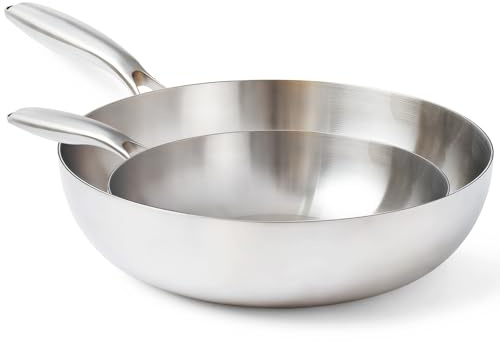Stainless Steel Uncoated Frying Pan | Induction Hob Safe | Dishwasher & Oven Safe | for Healthy Searing & Sautéing | Metal Utensil Friendly (20+28CM)