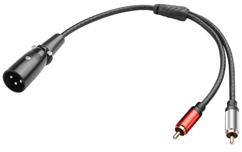JSADZKJ Balanced XLR to 2RCA Audio Cable,3 Pin XLR to Dual RCA Adapter Cable,Gold-Plated 2 RCA Male to X L R Male Microphone Cable for Microphone,Mixing,Amplifier-0.98FT (Straight Angle)