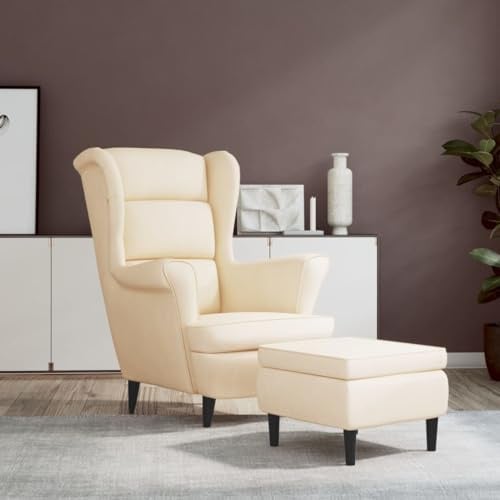 HUAKEHOM Ohrensessel mit Hocker Fernsehsessel Polstersessel Loungesessel Wohnzimmersessel Ruhesessel Relaxsessel Creme Samt