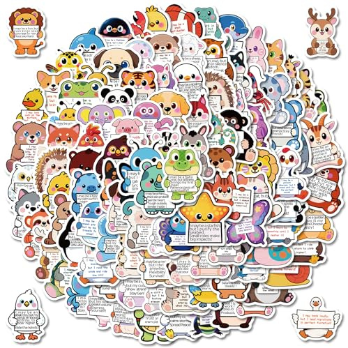 112 PCS Emotional Support Stickers - Mental Health Sticker Pack with Cute Animal & Positive Quotes, Waterproof Vinyl for Water Bottles, Laptops, Phones