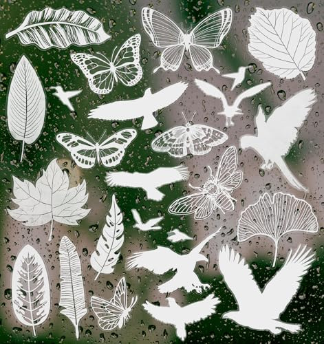 25 Stück Fensteraufkleber Vogelschutz, Groß Größe Vogelschutz Aufkleber für Fenster, Transparente Aufkleber zur Verhinderung von Vogelschlägen auf Glas (Weiß)