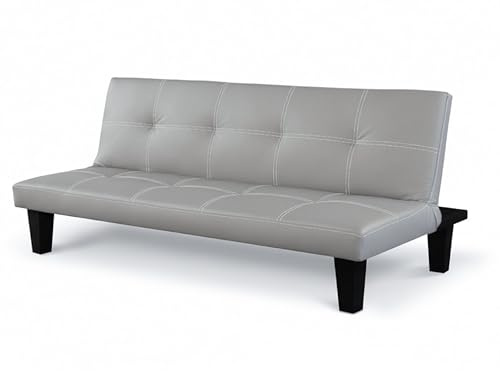 Baroni Home Schlafsofa aus Kunstleder, 3-Sitzer, umwandelbar in gepolstertes Bett, neigbares Sofa mit Kunststoffbeinen für Wohnzimmer, Gästezimmer, Öffnung 88 cm, 166 x 75 x 70 cm, graues Kunstleder
