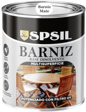 SPSIL Barniz Sintético al Agua para Madera Barniz Mate 750ml, Protección UV y contra Humedad - Acabado Brillante - Secado Rápido - Interior y Exterior - Alto Rendimiento 8m²/L