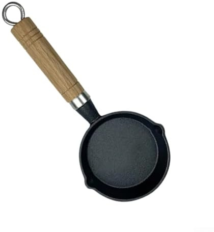 Petite poêle à œufs en fonte avec poignée en bois pour une portabilité légère et une performance fiable sur les réchauds à gaz électriques et de camping (10 cm)