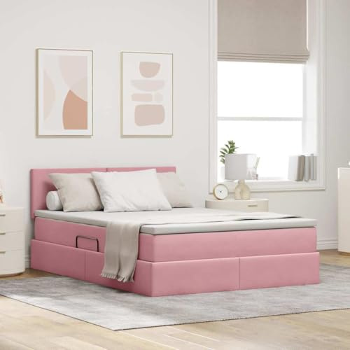 Massbinet Boxspringbett mit Stauraum Polsterbett Samt Schlichtes Design 140 x 200 cm Kopfteil Rosa