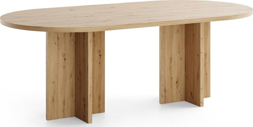 WFL GROUP Ovaler Esstisch – Esszimmertisch, Küchentisch für 8 Personen – Modernes Minimalistisches Design – 200 x 90 cm – Eiche Artisan Hellbraun