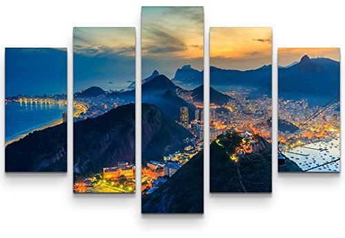 Paul Sinus Art Leinwandbilder | Bilder Leinwand 160x100cm Rio de Janeiro - Copacabana Strand, Urca und Botafogo vom Sugar Loaf Rio, Strand, Ausblick, Reisen