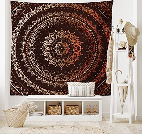ABAKUHAUS Mandala Wandteppich, Kreis Universum und Kosmos Esoterisches Bild Druck, aus Weiches Mikrofaser Stoff Wand Dekoration Für Schlafzimmer, 230 x 140 cm, Kastanienbraun