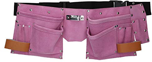 Ceinture à outils en cuir rose Pochette rangement Support sac à outils 11 poches