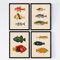 Nacnic Premium-Set mit 4 Postern mit schönen Fischen | Bilderblätter mit Illustrationen der Meereswelt | Fisch auf Vintage-Papierhintergrund / A4-Format (21x29,7cm) ohne Rahmen /