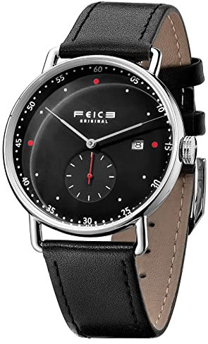 FEICE Automatik Herren Uhren Unisex Uhr Mechanische Automatikwerk mit Schwarzem Zifferblatt Lederarmband 40mm - FM506