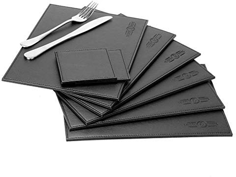 M&W 12 Piece Faux Leather Table Set | 6 Placemats & 6 Coasters | Party Place Mats & Coasters