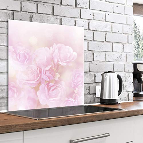 murando Spritzschutz Glas für Küche 60x60 cm Küchenrückwand Küchenspritzschutz Fliesenschutz Glasbild Dekoglas Küchenspiegel Glasrückwand Blumen Rosa - b-B-0431-aq-a