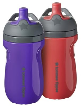 Tommee Tippee Sportee - Borraccia termica per bambini, a prova di fuoriuscite, 260 ml, 12 m, confezione da 2, colore: Viola e lampone