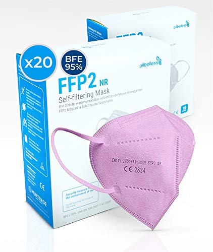 FFP2 Gesichtsmaske, Maske FFP2, Rosa, Packung mit 20 Stück, CE-zertifiziert, extrem widerstandsfähig ≥ 99 % gegen Filtration, einzeln verpackt - Einwegmasken