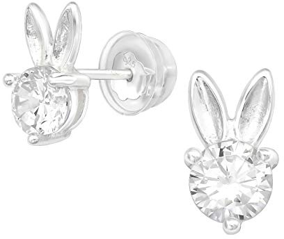 Laimons Kinder Mädchen-Ohrstecker Hase Hasenohren mit Zirkonia 10 x 5 mm Sterling Silber 925