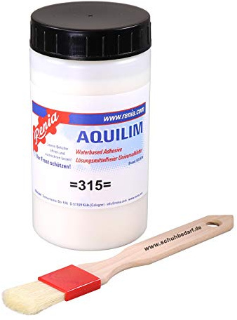 Lederkleber Renia Aquilim lösemittelfrei mit Auftragspinsel Made in Germany | Lösemittelfreier Dispersionskleber zum kaschieren und verkleben von Leder und Schuhen, mit Pinsel für Sattler und Schuhmacher