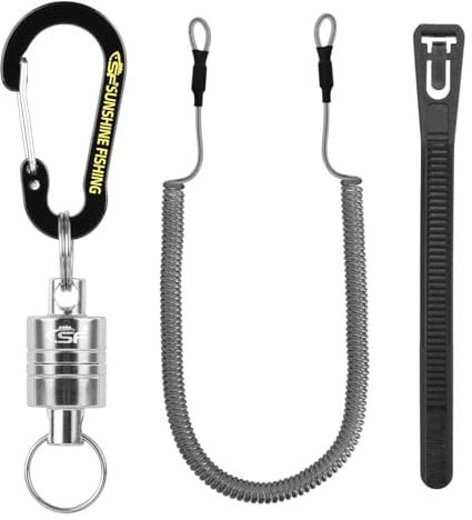 SF Net Release Magnetischer Release Clip Fischen Kescherhalter Fliegenfischen Kescher Magnetschnalle Karabinerhacken mit Elastischem Seil Kabel - Silber