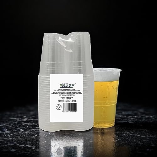 eMKay® Pack of 50 Strong Plastic One Pint Glasses Disposable Reusable Beer Cups Great for Party's and All Types of Events and Celebrations 660ml…