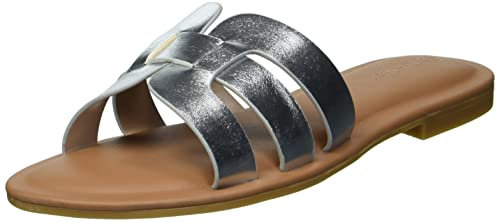 The Drop Damen Monika Flat H-band Slide Sandal, Silber, Gr. 38 EU