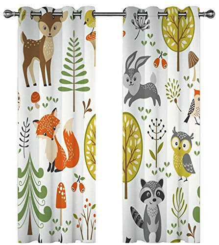 Fashionapple Vorhänge Blickdicht Cartoon Kinder Waldtiere 2 Stück Verdunkelungsvorhänge Mit Ösen Vorhänge Blickdicht Monochrome Kälte- Und Wärmeisolierung 140x160cm