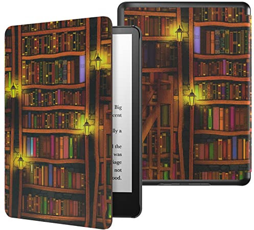 MoKo Hülle Kompatibel mit Kindle Paperwhite 11. Generation 2021, Dünne Leichte Tablet Schutzhülle mit Auto Schlaf/Aufwach PC Rücken für Kindle Paperwhite 6,8 Zoll, Signature Edition, Retro-Bibliothek
