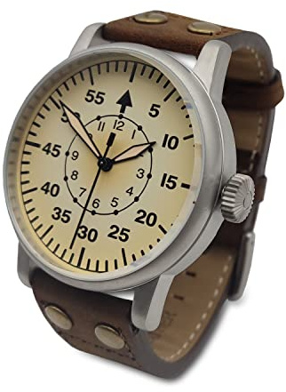 WTI WORLD TIME INTERNATIONAL WW2 Military Watch - Vintage Luftwaffe Pilot Watch, Swiss-Quartz Movement with Genuine Leather Strap and 10 ATM Water Resistant.