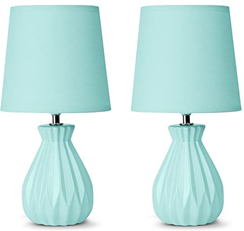 konsimo SOTER 2er Set Tischlampe - Schreibtischlampe für Wohnzimmer, Schlafzimmer und Flur - Tischleuchten Leselampe - Desk Lamp - Lampen Bürolampe - Minze - Keramik und Stoff Table Lamp