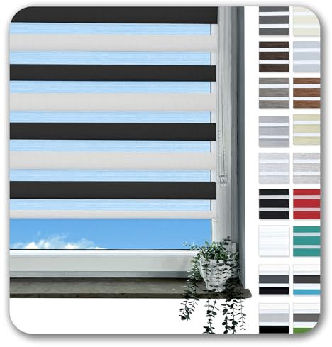 Rollmayer Doppelrollo Klemmfix ohne Bohren Klemmrollo Fensterrollo Duo Rollo Sonnenschutzrollo Zebrarollo Seitenzugrollo für Fenster und Tür (Weiß Schwarz - 110 x 150 cm - BxH)
