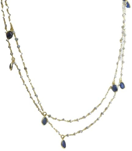 Tansanit und Labradorit Halskette aus vergoldetem Sterling silber 114cm - Natürlicher Edelstein - Geburtstagsgeschenk - Weihnachtsgeschenk - Handgefertigte Geschenkideen für Frauen