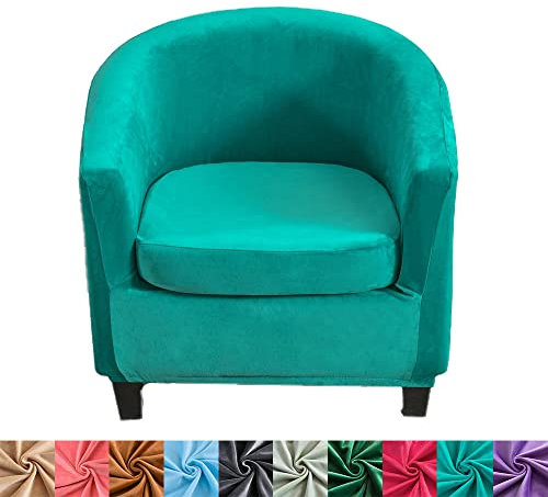 FANSU Velvet Sesselschoner Sesselbezug Sofabezug, Einfarbig 2-Teilige Tub Chairs Sesselhussen mit Armlehne, Sesselüberwurf für Clubsessel Loungesessel Cocktailsessel (Türkis,1 Stück)