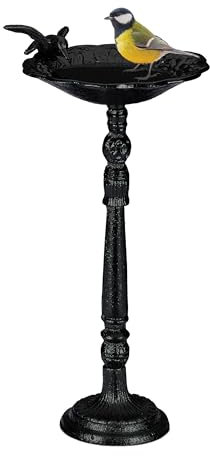 Relaxdays Vogeltränke, stehend, antiker Stil, Gusseisen, Garten & Balkon, Vogelfutterstelle für Wildvögel, schwarz