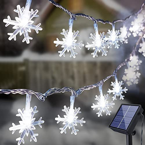 Fohil Solar Lichterkette Außen, 100 LED 12M Schneeflocke Solar Lichterketten Aussen IP65 Wasserdicht Lichterketten Innen 8 Modi Weihnachtsbeleuchtung Weihnachtsdeko Aussen Garten Balkon deko
