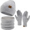 ZASFOU Damen Winter Beanie Mütze Schal Touchscreen Handschuhe Set Warme Wintermütze Loop Schal Schlauchschal Winterhandschuhe Weihnachten Geschenk für Frauen,Lichtgrau