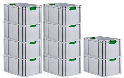 PROREGAL SuperSparSet 10x Eurobox NextGen Color | HxBxT 32x40x60cm | 65 Liter | Griffe grün geschlossen | Verstärkter Boden | Eurobehälter, Transportbox, Transportbehälter, Stapelbehälter