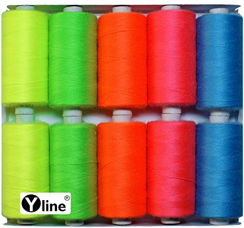 Set Nähgarn Garn Polyester Neon - Farben für die Nähmaschine 10 Sp. a. 500 m Nähfaden, (0,24 € / 100m), 3196