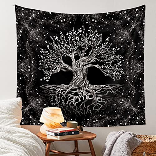 Proumhang Wandteppich Dekoration,Schwarzer und weißer Lebensbaum Wandteppich,Wandtuch,Wandteppich Landschaft,Bohemian Scenery Wandteppich,Decke Bettzeug Wanddekoration Stil 4 180x230cm